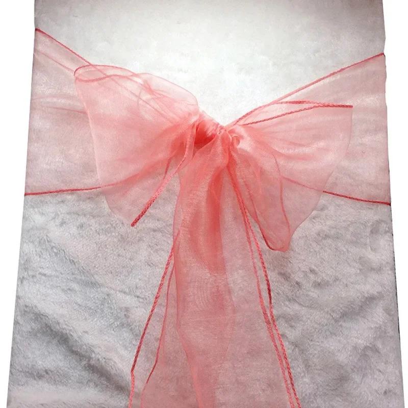 50pcs/100pcs Wedding Chair Sash Ties Crystal Organza Chair Bow Sash Knots For Party Event Banquet Decoration