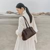 Genuine Vegetable-tanned Leather Bowling Bag for Women, A Retro Commuting Large-capacity Single-shoulder Bag