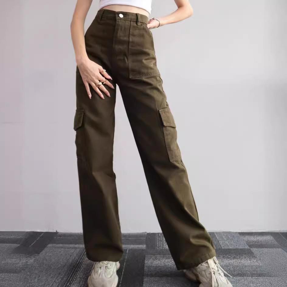 Dámské vintage cargo kalhoty Streetwear Techwear Korejský Harajuku Parachute kalhoty Béžové tepláky Široké nohavice Joggers Kalhoty