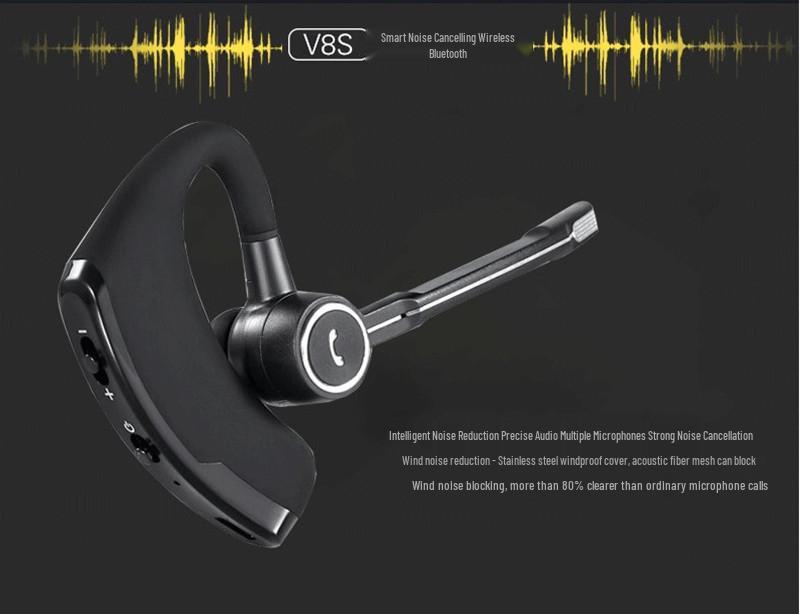 V8S Bluetooth Earbuds V9 Upgrade: Clip-on In-ear, Rotating Design for Universal Left & Right Ear Use