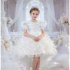 Rochie elegantă pentru copii cu mâneci bufante, broderii, o trenă și o fustă de prințesă pe straturi – perfectă pentru petreceri de ziua de naștere și ca rochie de domnișoară de onoare