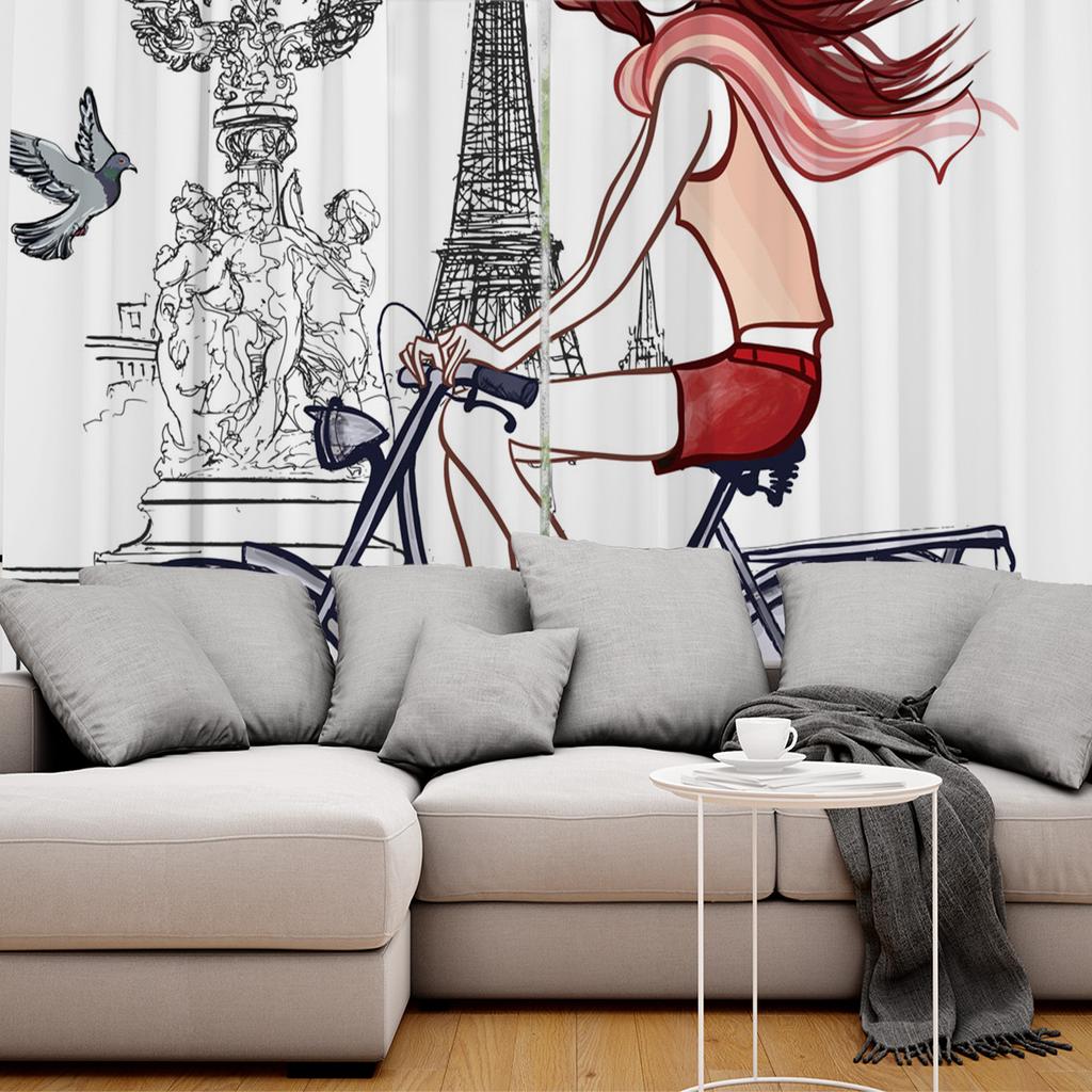 Paris Girl Love Landmark French Tower Window Curtains Curtains for Living Room Decorative Items Living Room
