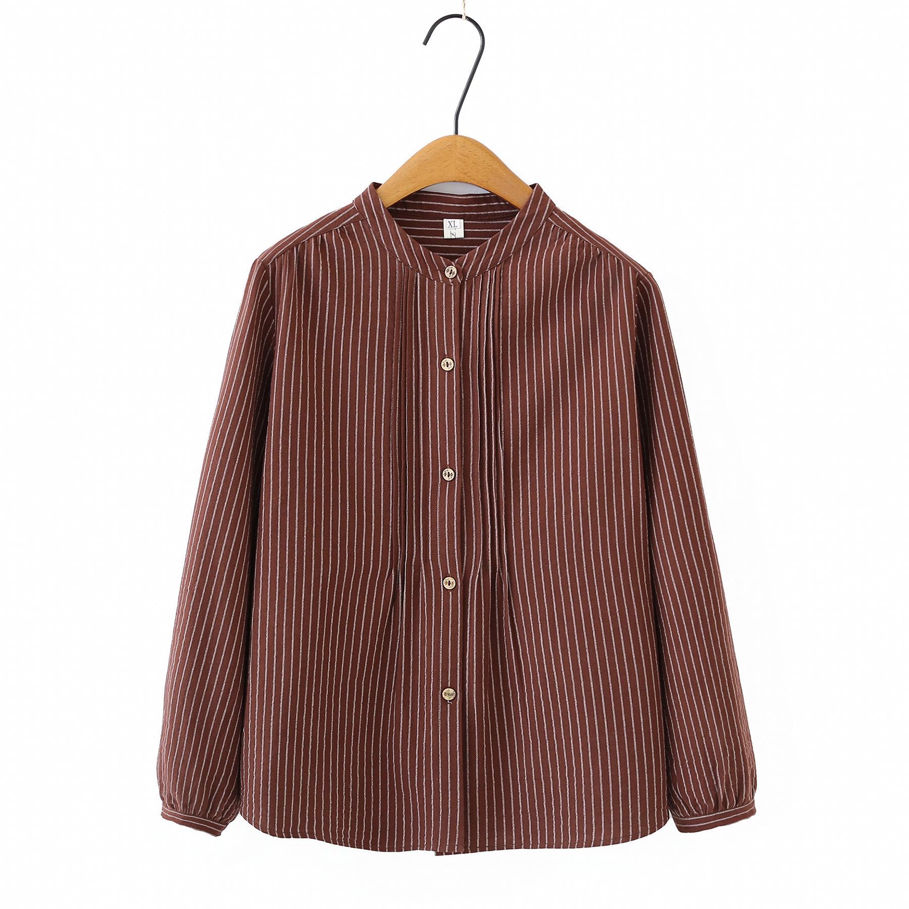 

2026 Spring Plus Size Women s Striped Cardigan, Long Sleeve, Round Neck, Slimming Shirt for Fat Girls, Style 668 XL кофейный