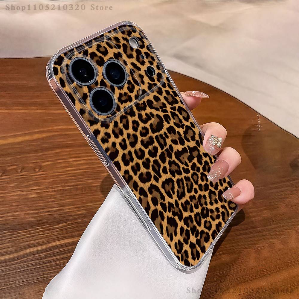 Fashion Tiger Leopard Print Phone Case iPhone17 16 15 14 13 12 11 Pro Max Plus Mini Clear Full Back Cover Silicone Soft Shell