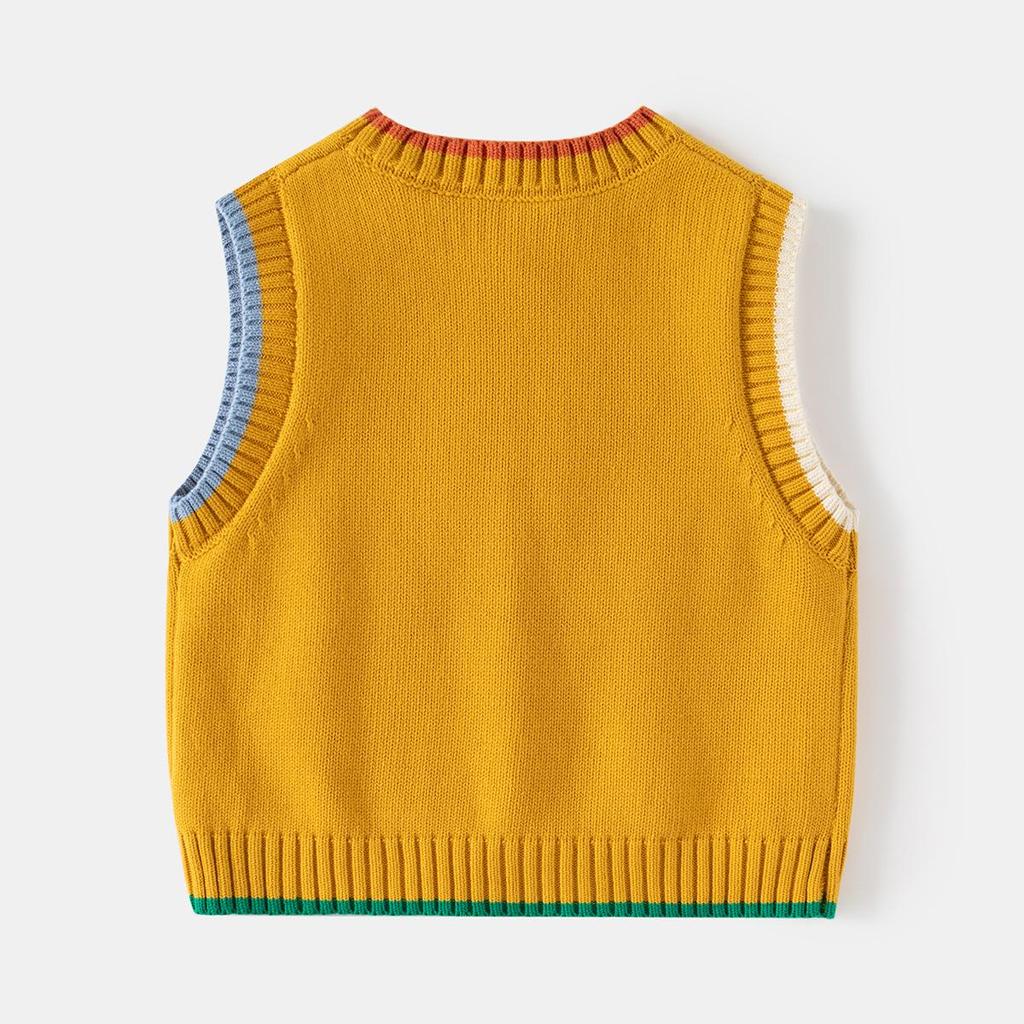 2024 Children's Cartoon Bear Sweater Vest - New Sleeveless Wool Pullover for Boys