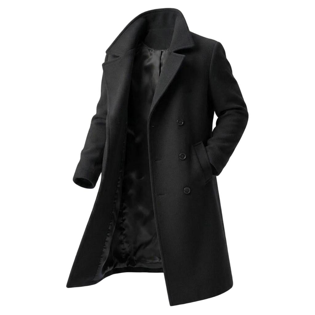 Men's Double-Breasted Wool Coat with and Thickened Design Outerwear