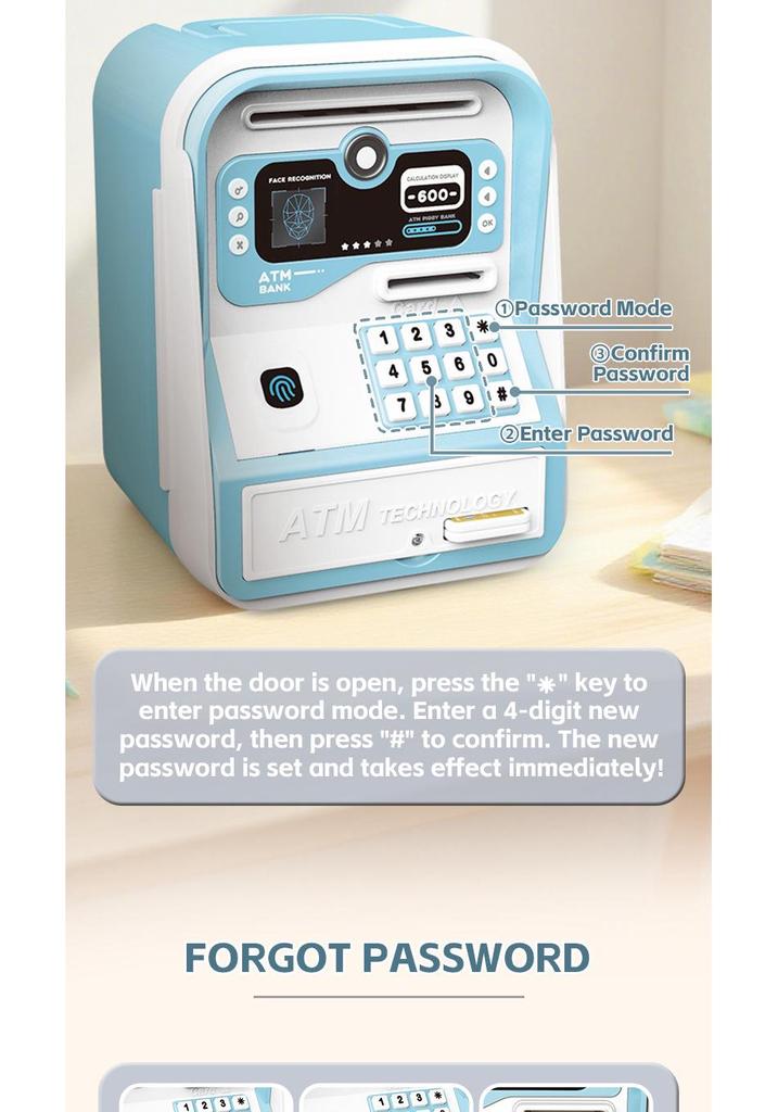 Children's Electric Piggy Bank with Fingerprint Password and Automatic Money Rolling Feature