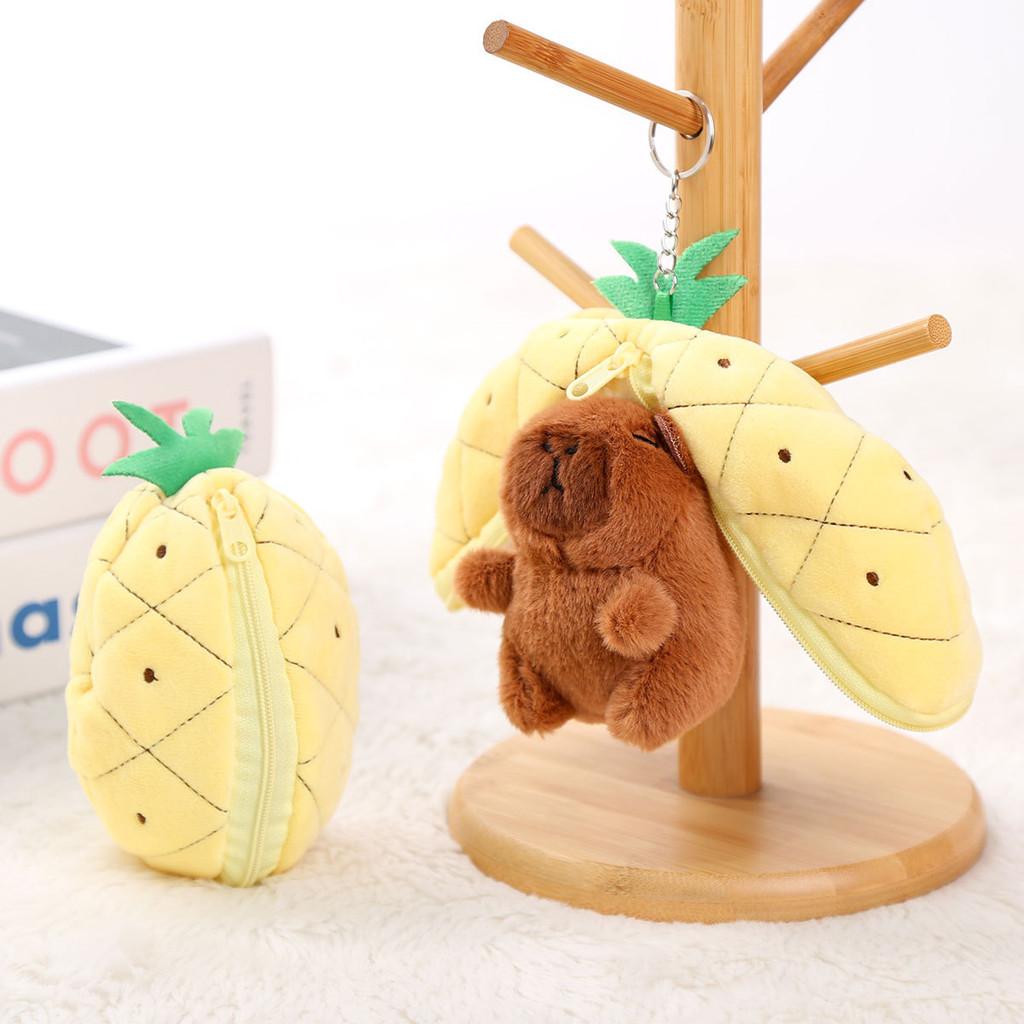 Pineapple Transform Capybara Plush Keychain Pendant Fruit Design Car Decor Bag