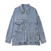 Women's Boyfriend Denim Jacket Washed Blue Long Sleeve Jean Jacket Coats