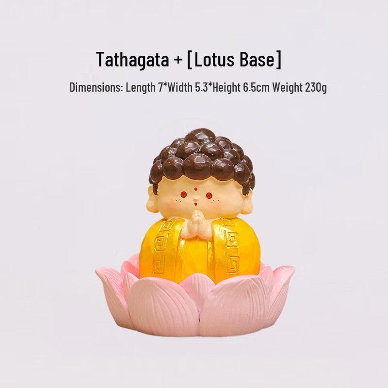 Cartoon Resin Buddha & Lotus Base Desktop Ornament Set