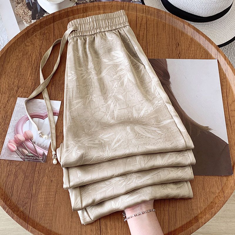 

Acetate Magic Pants for Women with National Style Print, Narrow Wide-Leg Pants, 2026 Spring/Summer New High-Waisted Slimming Drapey Cool Pants Champagne Xl/29 Recommended 55kg-64kg