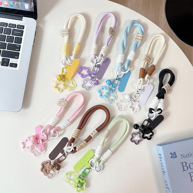 Dopamine Color Hollow Star Mobile Phone Case Clip Portable Rope Bold Braided Rope Lanyard Anti-Drop And Anti-Lost Keychain