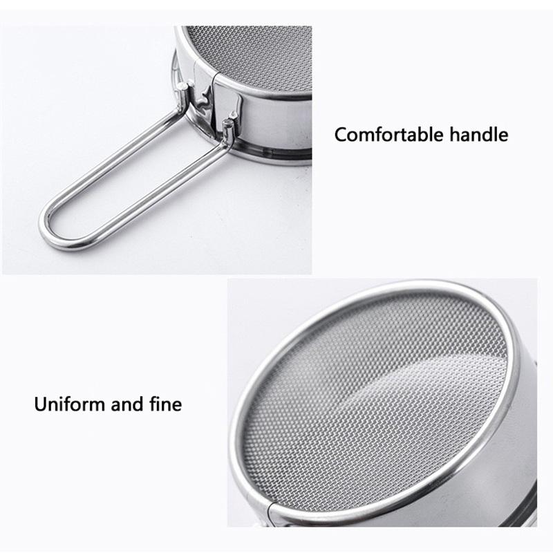 Rustfritt stål finmasket melsikt pulverisert sukker Duster mel dispenser Shaker for Matcha sjokoladepulver bakeutstyr