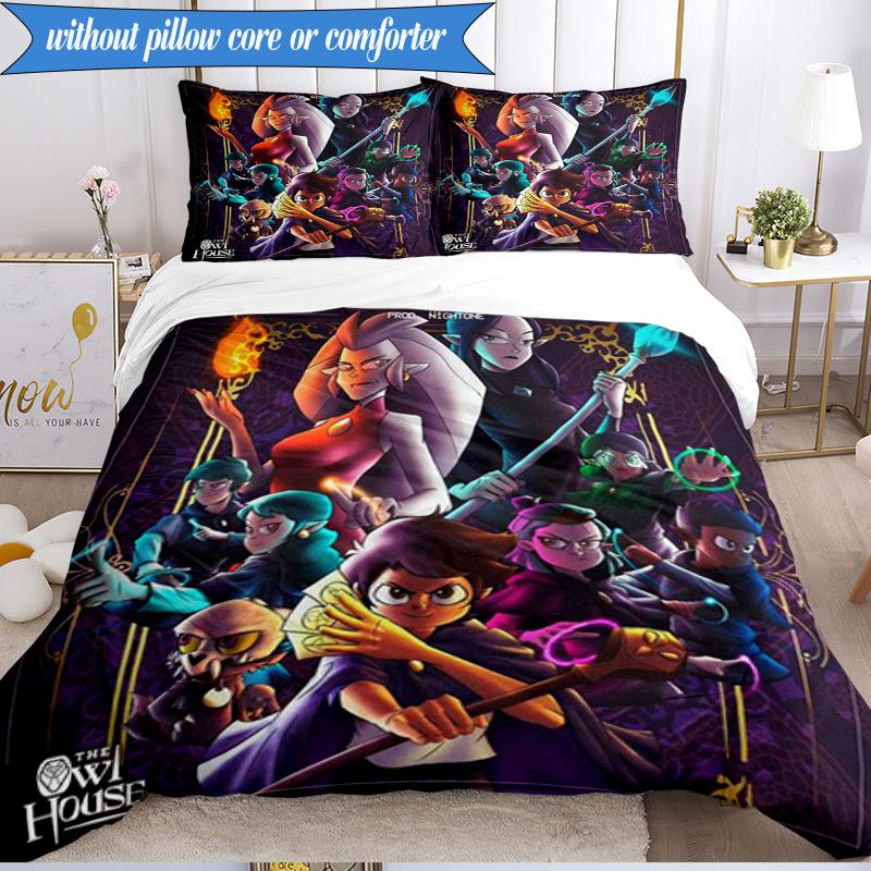 3PCS Owl Adventure In Colorful Land Bedding Set,Including 1pc Duvet Cover And 2pcs Pillowcases Perfect for Bedroom, Dormitory, Fan Christmas Gift