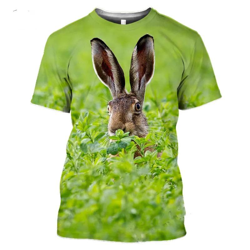 Hot Hunting Crazy Animal Large Silhouette T-shirt Men's Fitness Top 3D HD Printed Rabbit Hip Hop Graphic Short Sleeve Clothing