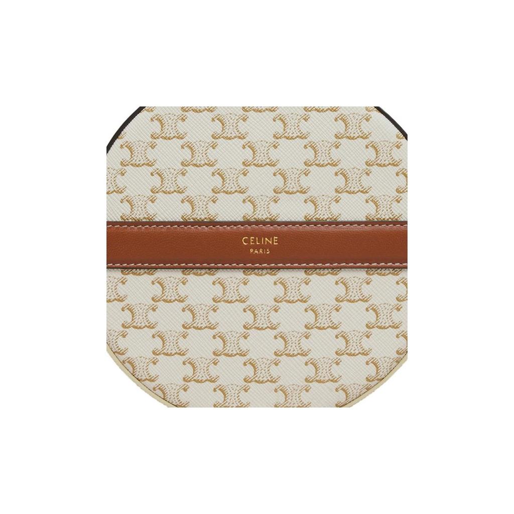 Celine Triomphe Classic Monogram Print Zipper Closure Canvas And Lambskin Round Bag Women Shoulder Bag White 10G342CAM-01TA