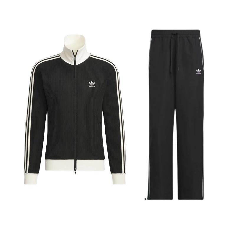 

Adidas Оригинальный универсальный костюм с молнией, воротником-стойкой и длинными рукавами, брюки со средней посадкой и завязками, повседневный спортивный костюм, унисекс, черный JW0110+JE3478 XL