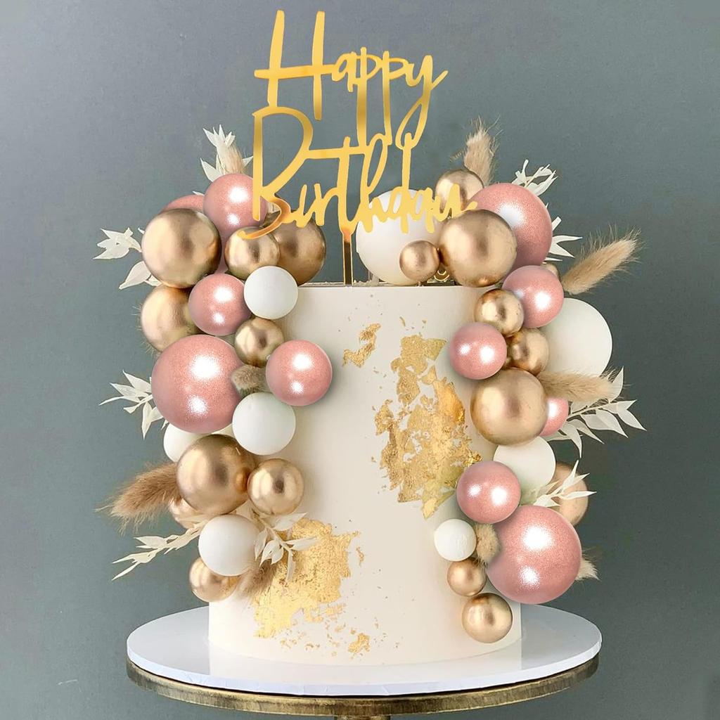 Balls Cake Topper Boho Grass Cake Topper Happy Birthday Cake Decorations for Wedding Birthday Boho Themed Party Supplies