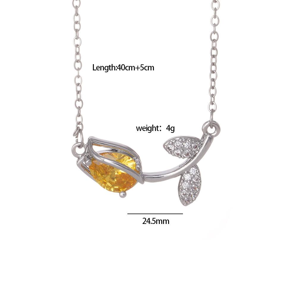 Sweet Colorful Zircon Tulip Pendant Necklaces for Women Girls Stainless Steel Chain Choker Trendy Jewelry Accessories Gifts