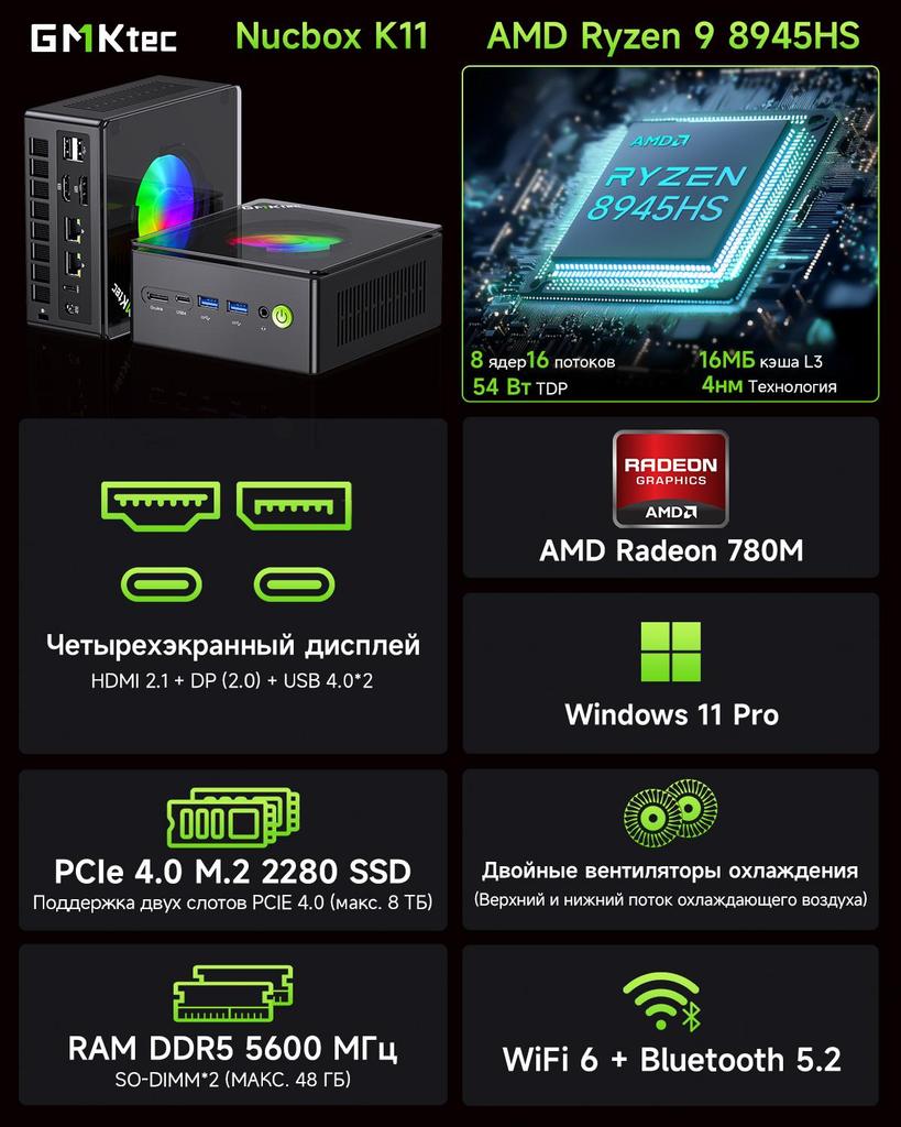 MINIPC GMK  K11   32G+1T SSD AMD Ryzen  9 8945HS AMD Radeon 780M  WINDOWS 11