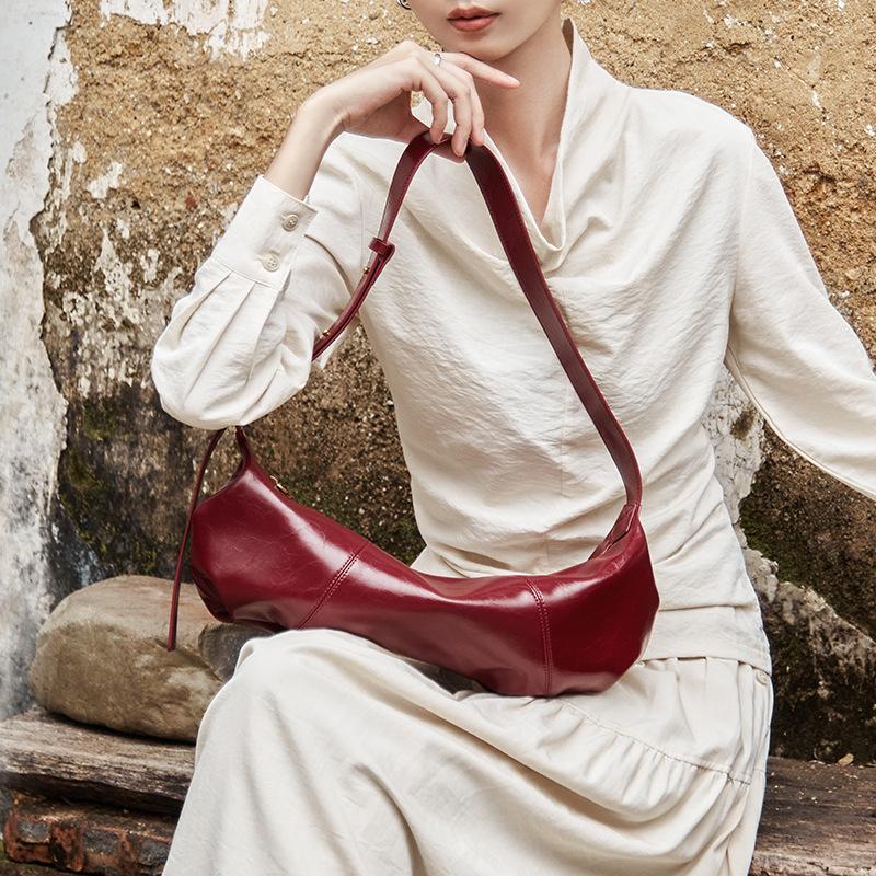 2025 New Fashion Design Genuine Leather Dumpling Bag Versatile Lazy Style Commuter Crossbody Bag for Women