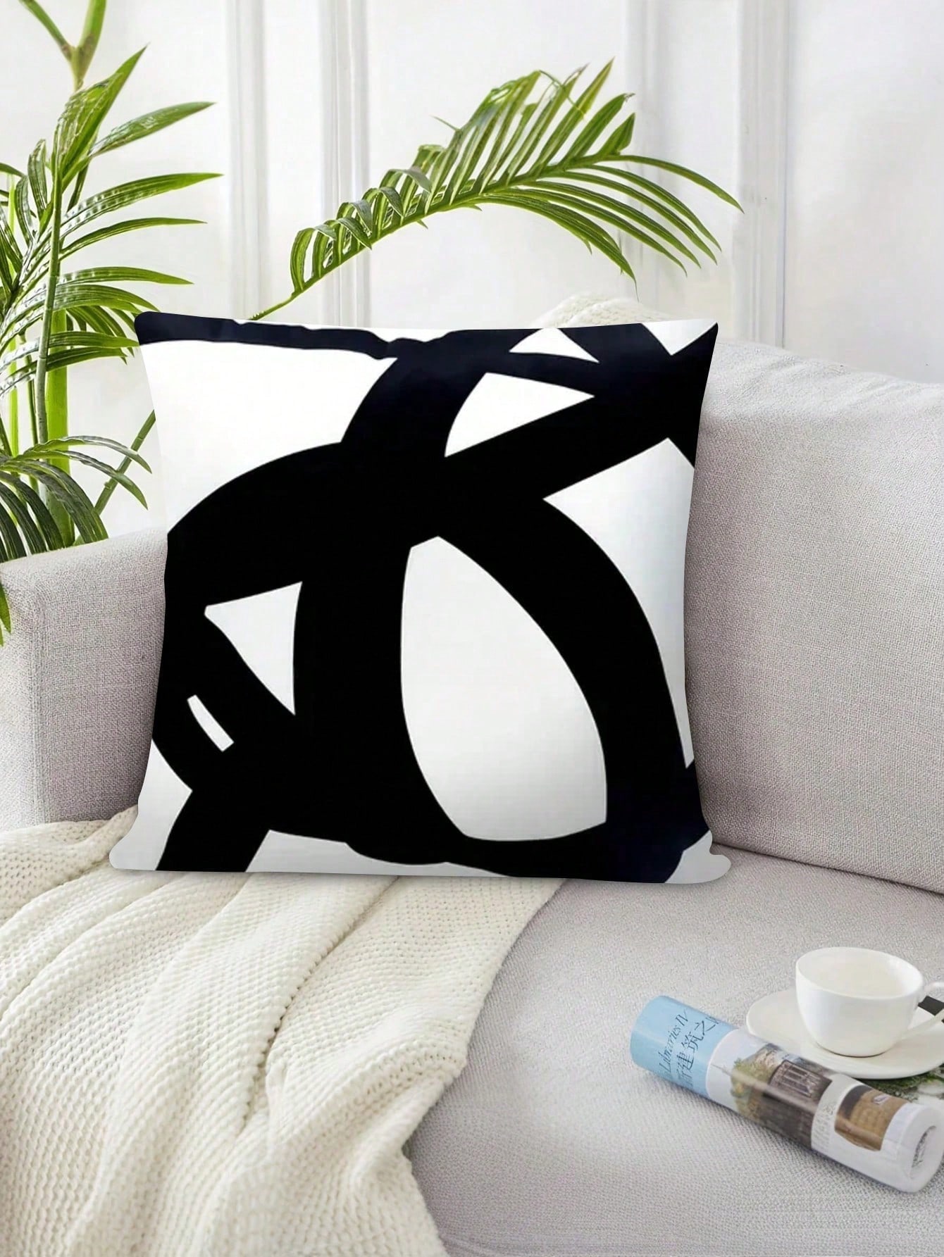 Abstracte Kunst Kussensloop, Zwart Wit Geometrische Kussenhoes, Minimalistische Woondecoratie, Moderne Woonkamer Accent 55x55cm
