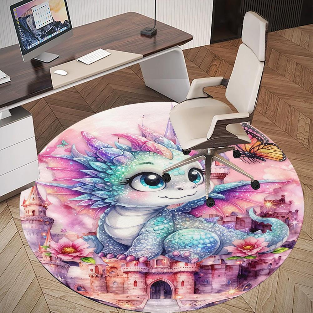 1PC Dragon Fantasy Round Chair mat Area Rug - Non-Slip, Floor Mat for Office, Bedroom, and Indoor Decor -Gift D1127227