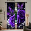 2Pcs Purple Roses Curtains Butterfly Flowers Romantic Valentine'S Day Curtains Adults Xmas Decor Starry Sky Galaxy Dreamy