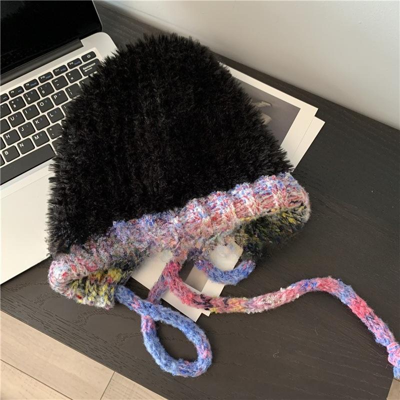 

Плюшевая вязаная шапка большого размера для женщин, осенне-зимняя, утолщенная, теплая, с защитой ушей, шерстяная шапка, делающая лицо меньше one size