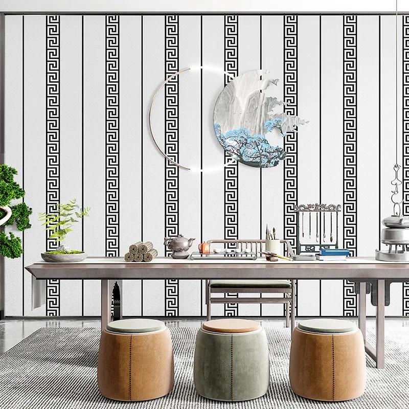 Retro Brown Wallpaper Chinese Style Key Pattern Living Room 3d Three-dimensional Zen Buddhist Hall Classical Home Wallpaper