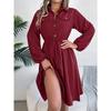 HNXC Autumn and Winter Casual Button-tied, Waist-cinching Long-sleeved Shirt Dress for Women