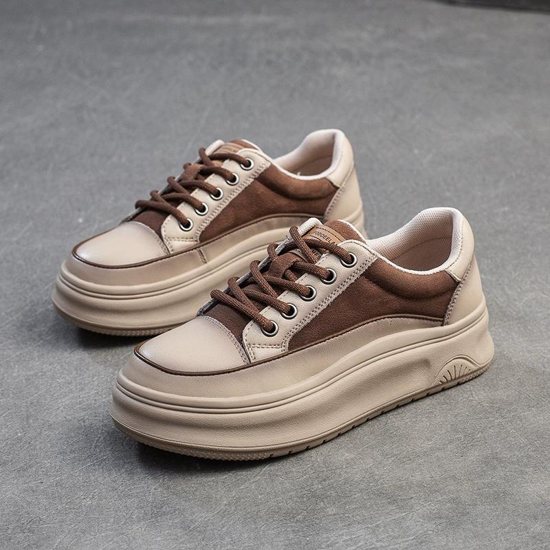 Fashion GKTINOO Sneakers Women Genuine Cow Leather Flats Thick Soled Lace-Up Spring Autumn Lady Casual Flat Shoes Handmade Women Shoes