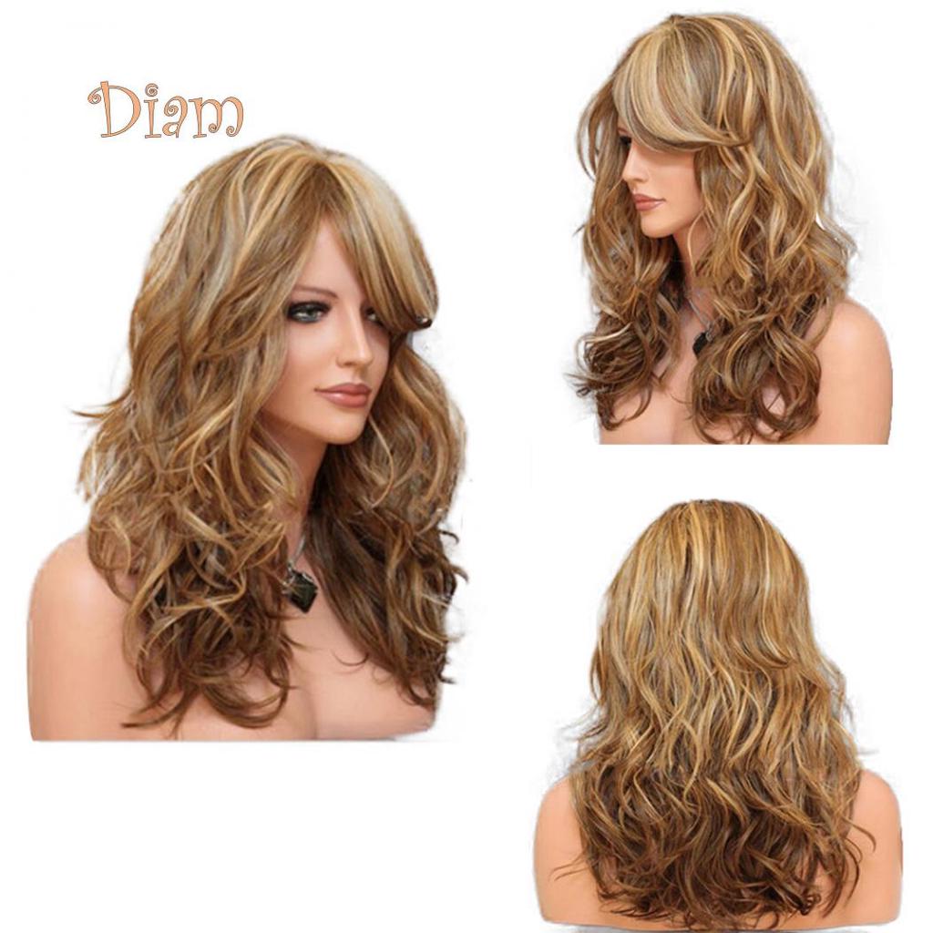 Tenfyer Fashion Women Sideswept Bangs Curly Long Full Wig Cosplay Party Hairpiece