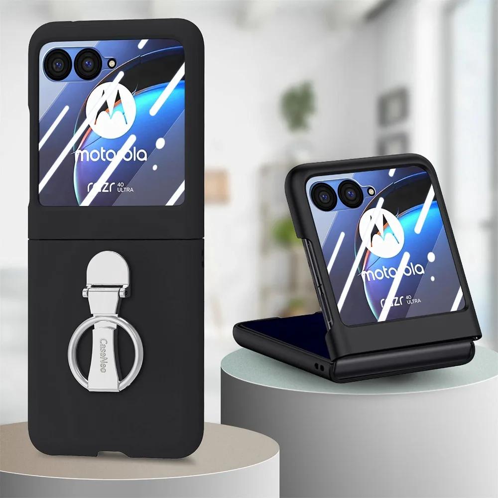 

Чехол для телефона с держателем для кольца на палец для Motorola Razr 50 Ultra Mooto Razr40, защитная пленка для заднего экрана из закаленного стекла Moto Razr 40 Ultra чёрный
