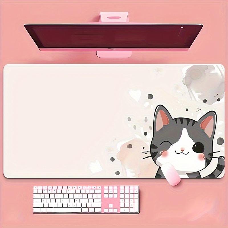 Large Cartoon Cat Mouse Pad with NonSlip Rubber Base Stitched Edges Multifunctional Desk Mat for Gaming Office