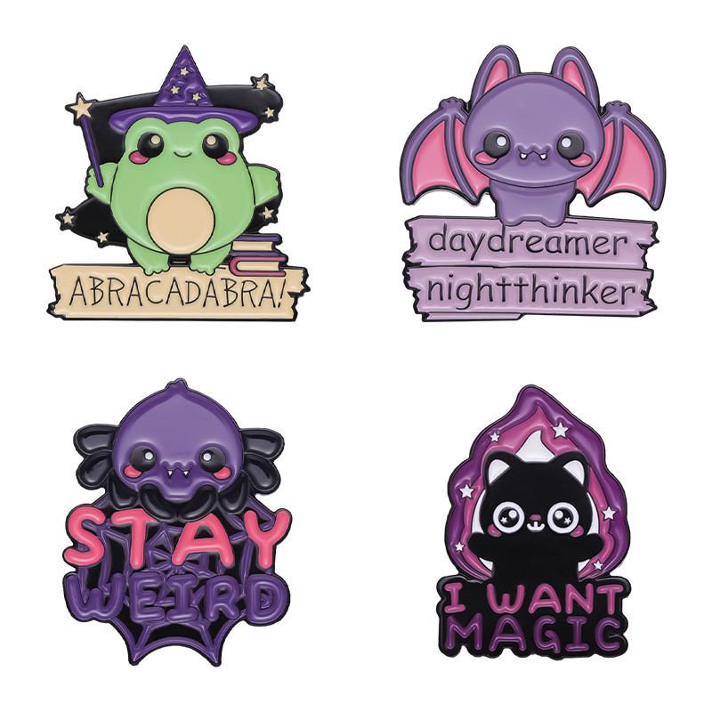 Animal Letter Whimsical Metal Badge Brooch Featuring Quirky Frog And Bat Style