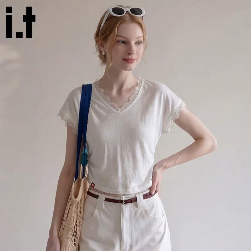 CHOCOOLATEir Women s Lace V-Neck Short Sleeve T-Shirt M белый