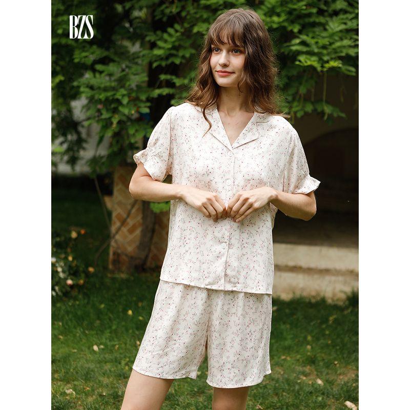 Summer Rayon Willow Leaf Cotton Silk Home Wear Tribute Satin Outer Shorts Pajamas Thin Women's New Arrival Short Sleeve Home Wear