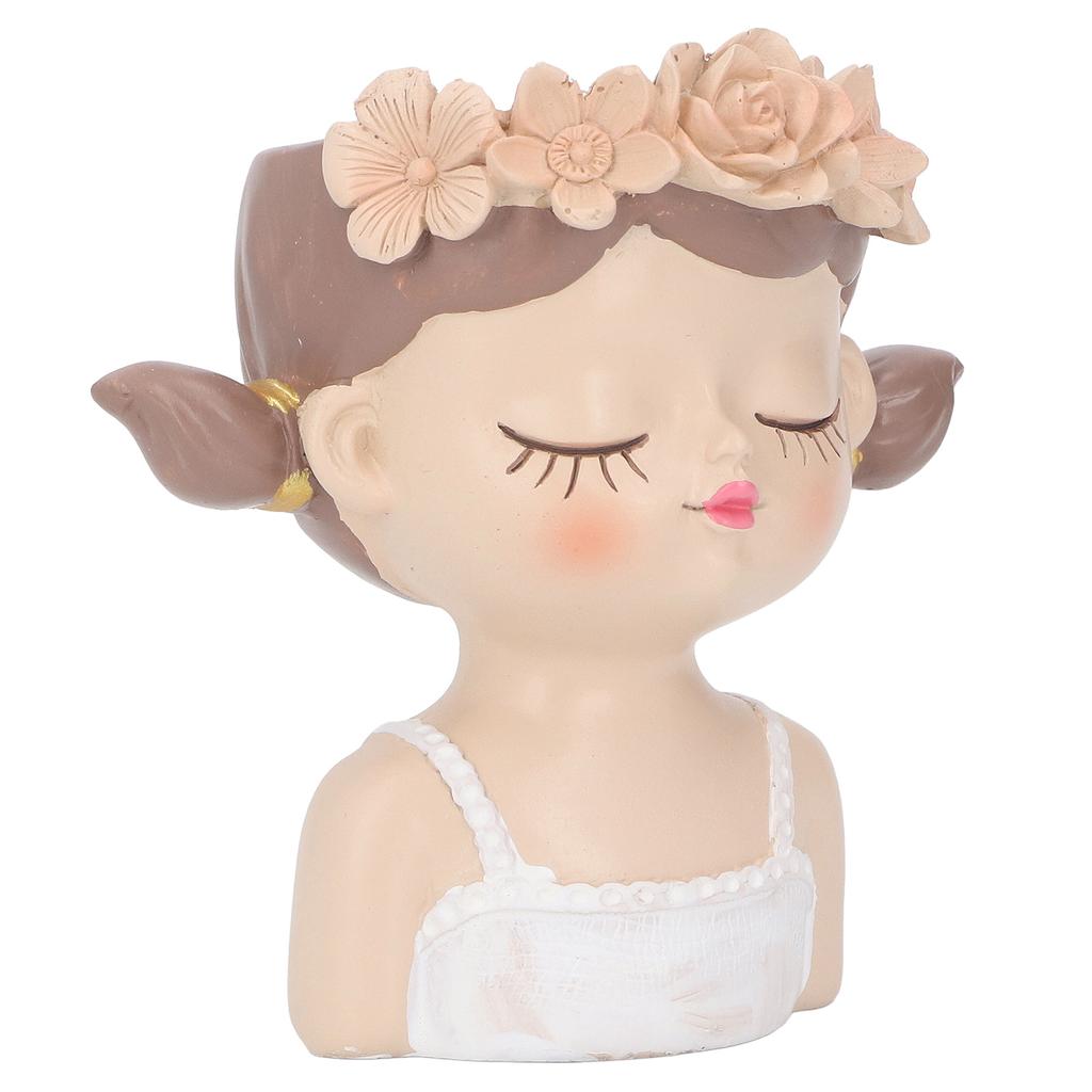 Girl Flower Pot Cute Shape Resin Face Planter Pot with Drainage Hole for Succulents Cactus Indoor