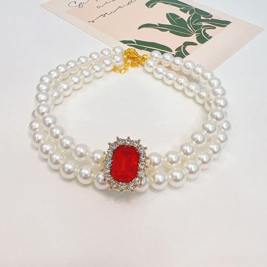 Pet Necklace Sparkling Rhinestone Pet Fake Pearl Collar Stylish Double Layered Dogs Cats Necklace Pet Supplies
