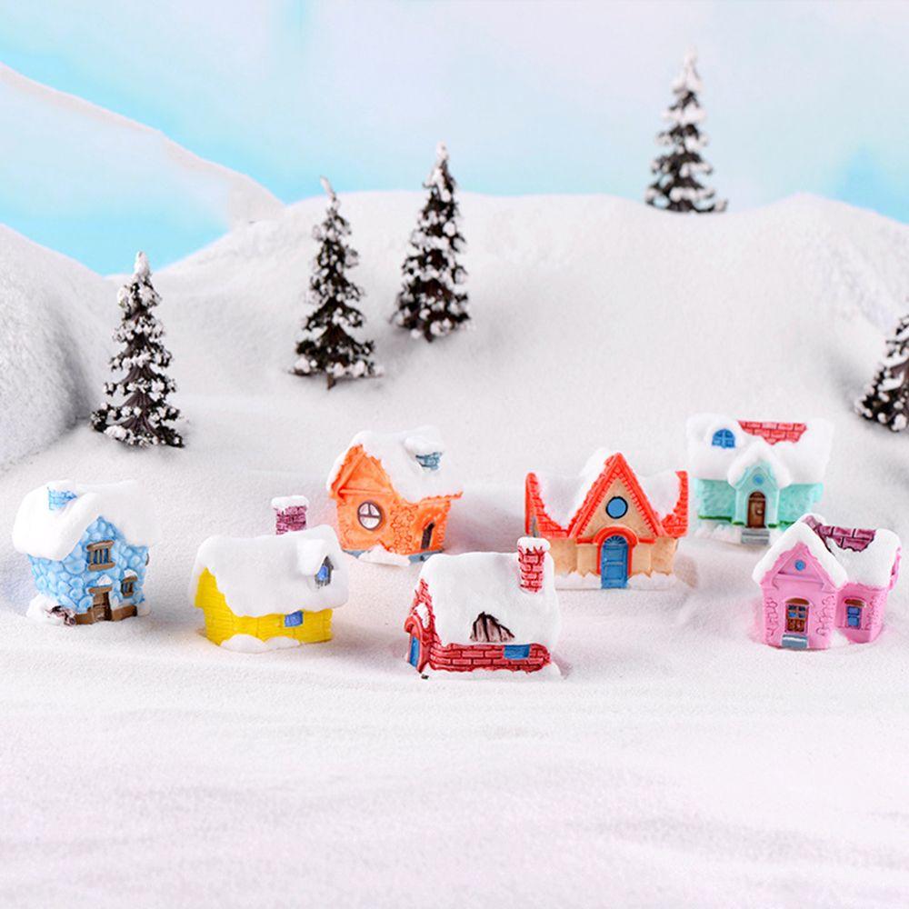 Home Decor Christmas Decorations Miniature Snowcap Cottage Villa Model Mini House Figurines