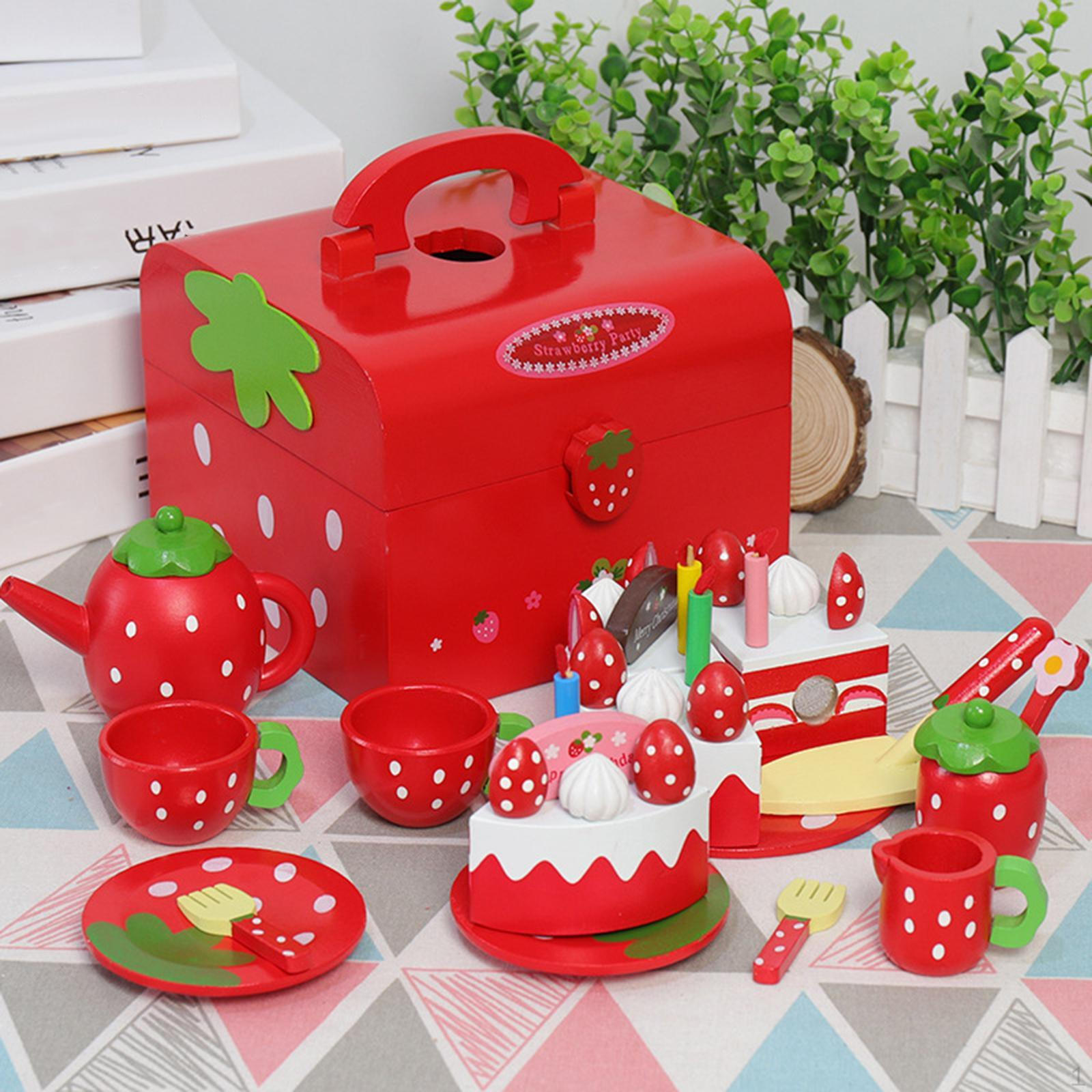 Tea Party Set Toy for Little Girl 3 4 5 6 Years Old, Wooden Pretend Role Play Kitchen