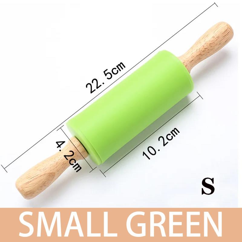 Non-Stick Silicone Rolling Pin Wooden Handle Pastry Dough Flour Roller Kitchen Cooking Baking Tool For Pasta Cookie Dough
