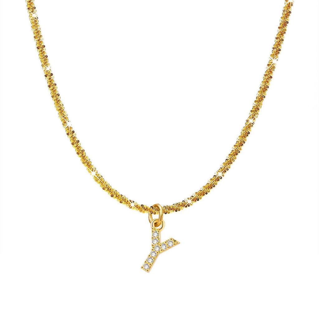 European and American Wind Titanium Steel Sparkling Necklace Women Inlaid with Zirconium 26 English Letters Pendant Collarbone Chain Girls High Sense