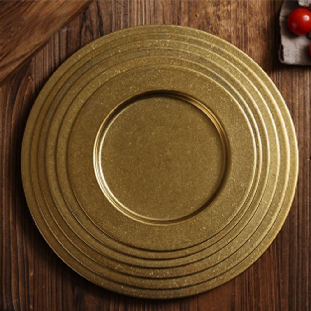 Stainless Steel Dinner Plate Round Dinner Plate Vintage Gold Stainless Steel Serving Plate Raised Rim Reusable Charger Plate