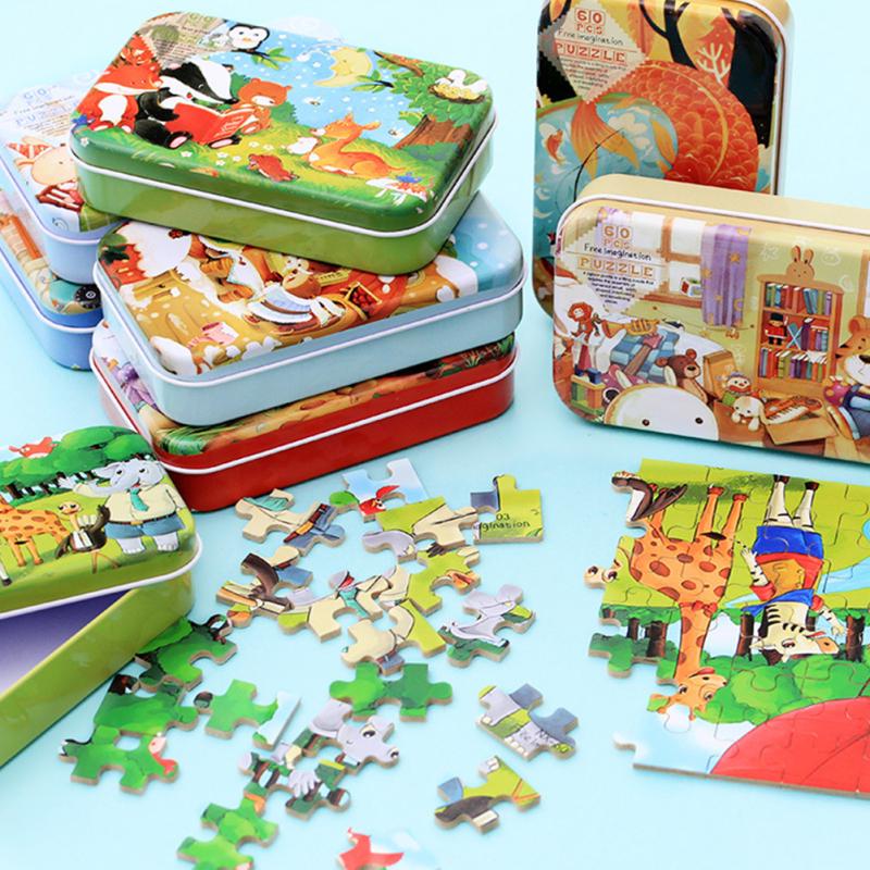 60pcs Children's Wooden Puzzles Baby Early Education Educational Toys Gift with Storage Box