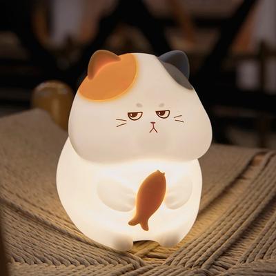 Niedliches Silikon-Katzen-Nachtlicht, dimmbar, wiederaufladbar, Schlaflicht für Kinderzimmer, Kawaii, kabellos, Touch-Licht für Kinderzimmer-Dekoration