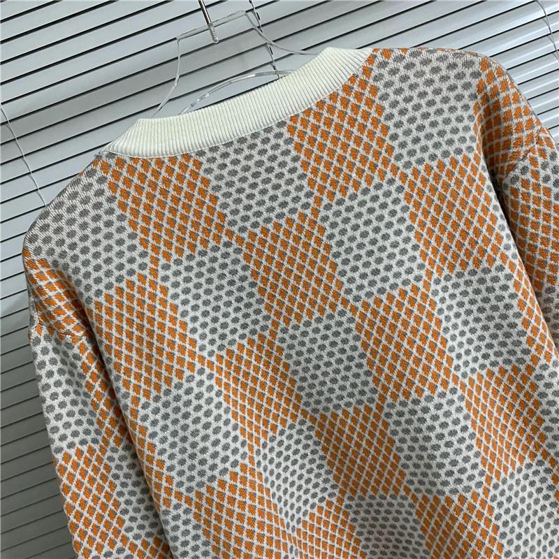 LV 25 Unisex Plaid Checkerboard Jacquard Sweater - Color Block, Round Neck, OS Fit
