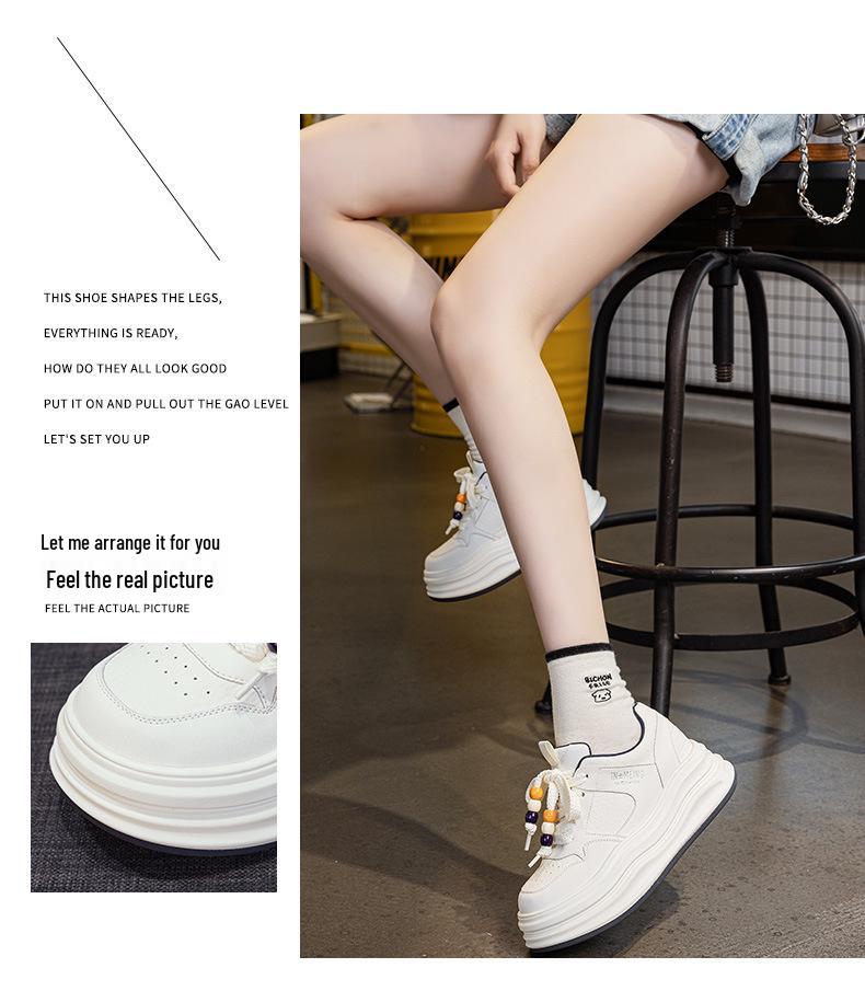 Women's 7cm Thick Sole White Lace-Up Sneakers - Height-Boosting Platform Athletic Shoes