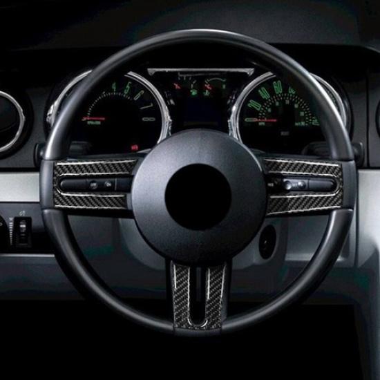 3Pcs Carbon Fiber Interior Steering Wheel Cover Trim For Ford Mustang 2005-2008